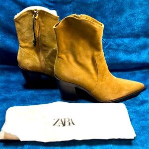 Zara women’s ankle boots, nu-buck color, suede, 3” heel, size 9